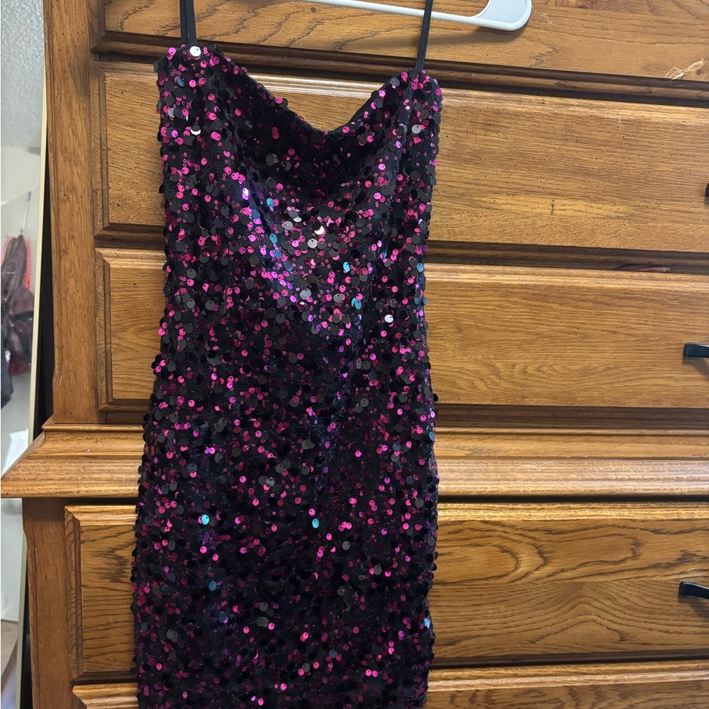 Deb Black and Pink Sequin Dress